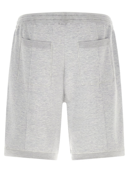 Bermuda Shorts by Brunello Cucinelli for men in cotton & silk gray features a sartorial silhouette, showcasing a sartorial regular-fit and short with a sophisticated for a sartorial look.