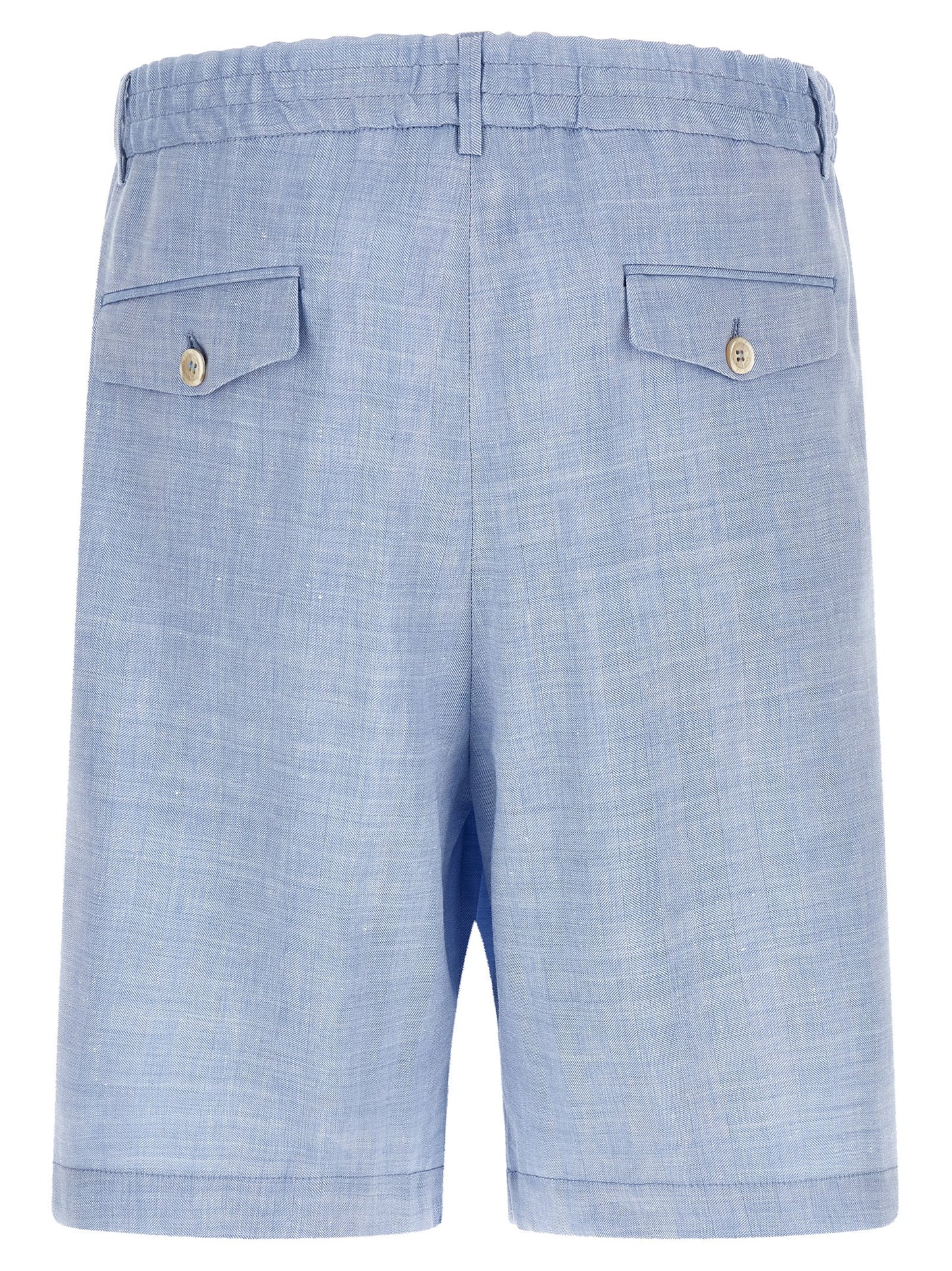 Bermuda Shorts by Brunello Cucinelli for men in linen & virgin wool light-blue & chevron features a sartorial silhouette, showcasing a sartorial relaxed-fit and short with a sophisticated for a sartorial look.