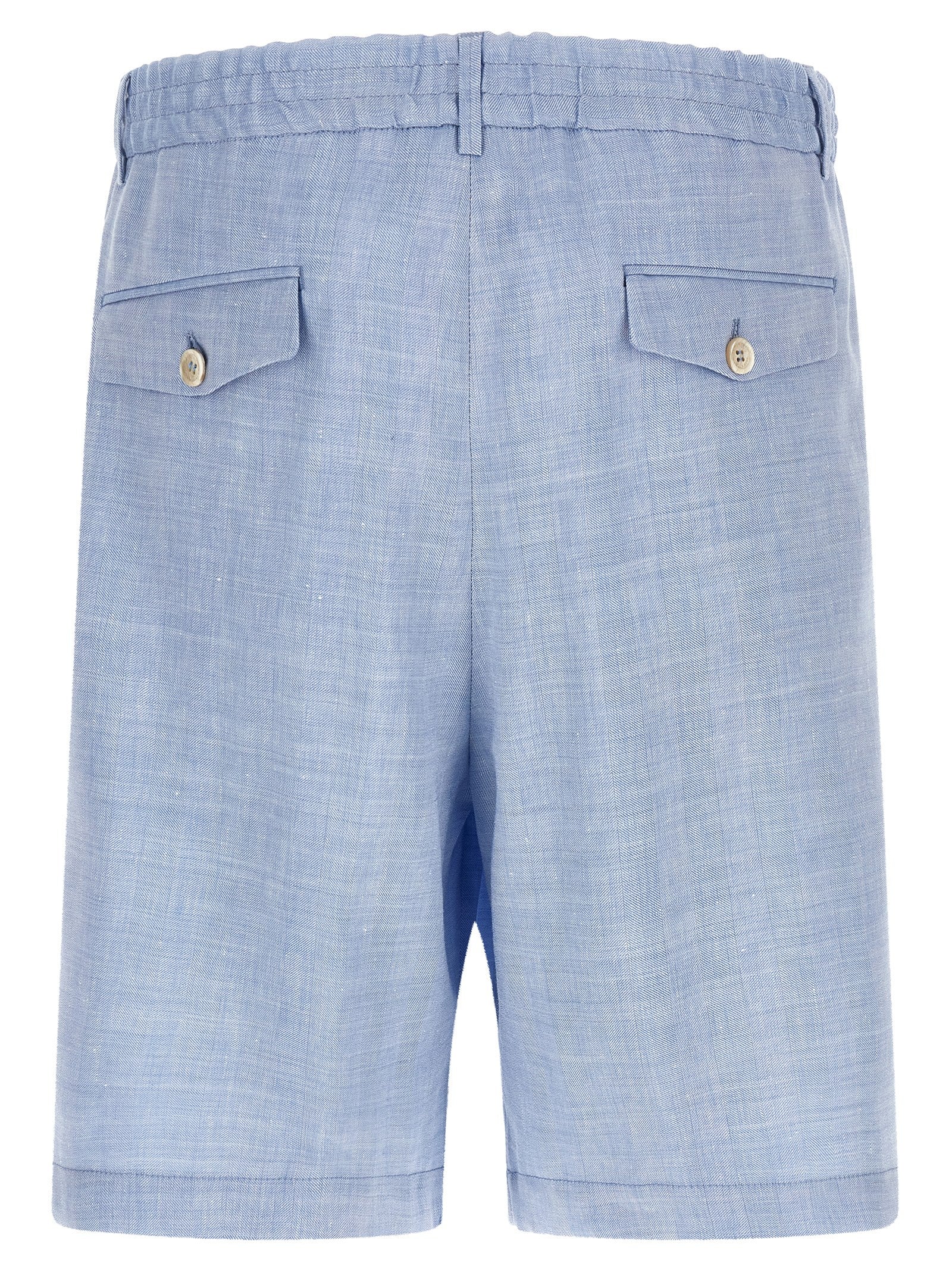 Bermuda Shorts by Brunello Cucinelli for men in linen & virgin wool light-blue & chevron features a sartorial silhouette, showcasing a sartorial relaxed-fit and short with a sophisticated for a sartorial look.