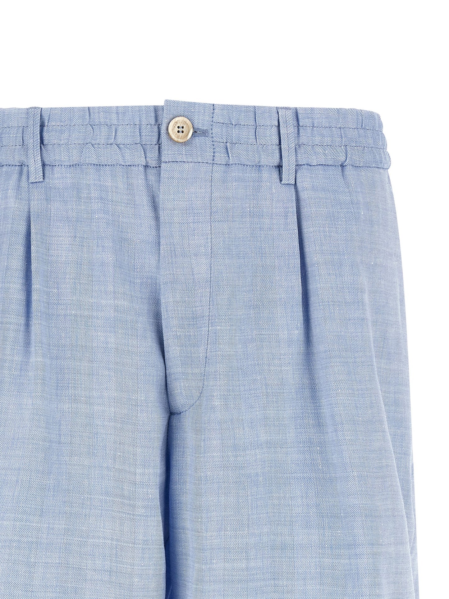 Bermuda Shorts by Brunello Cucinelli for men in linen & virgin wool light-blue & chevron features an tailored silhouette, showcasing a tailored relaxed-fit with a short and for a sophisticated look.