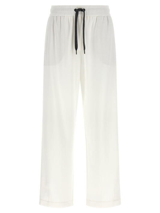 Joggers by Brunello Cucinelli for women in polyamide cotton black & white features a polished silhouette with a polished relaxed-fit & wide, reaching a polished long and finished with a polished .