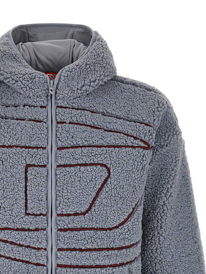 Sweatshirt Hoodie by Diesel for men in polyester burgundy & gray features a slouchy chic silhouette, detailed with a slouchy chic and a signature hooded neckline for an elevated aesthetic.