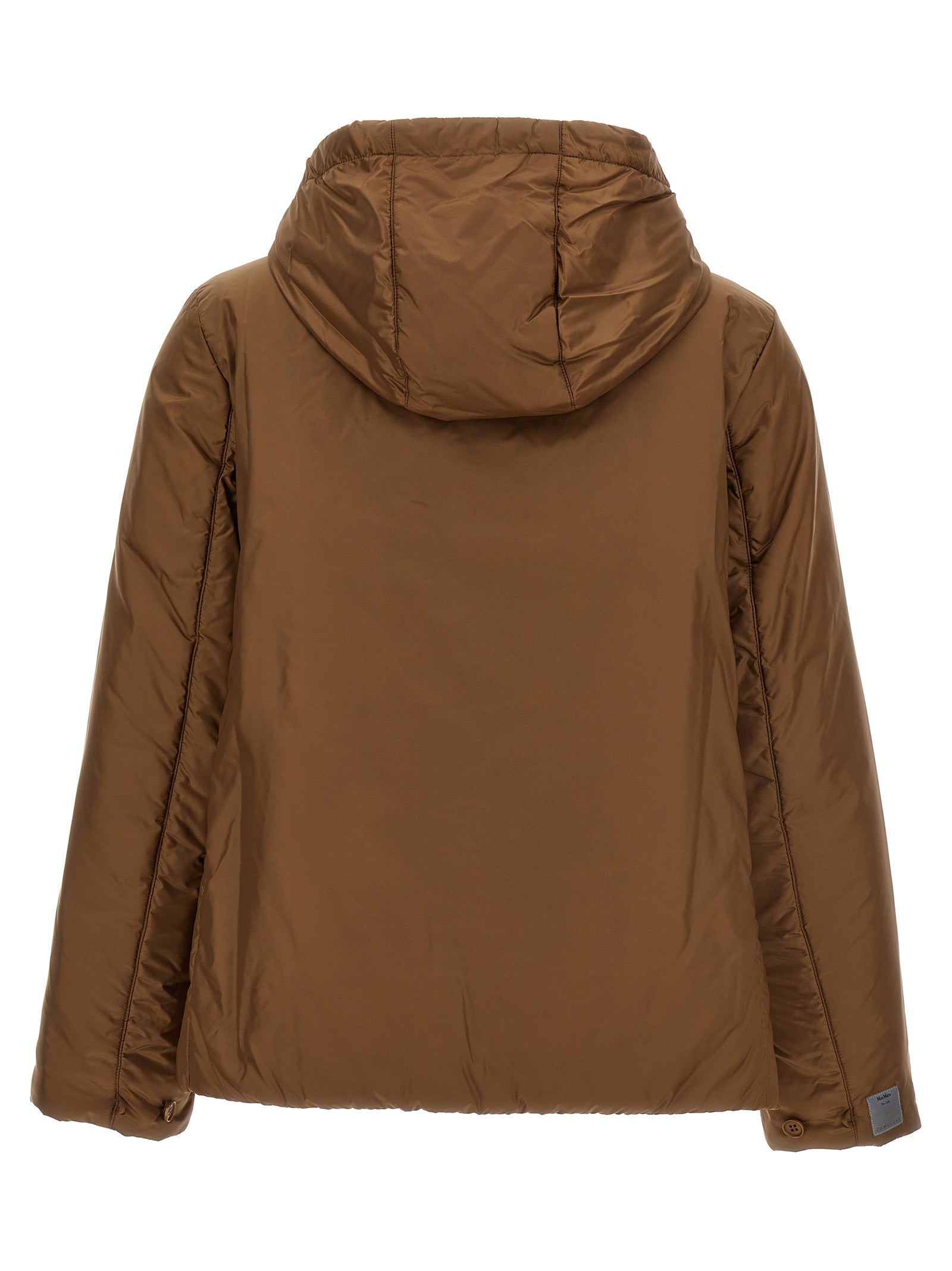 Hooded Windbreaker Jacket by Max Mara for women in polyester brown & gold showcases a modern silhouette, integrating water-resistant, hooded & windproof and a modern hooded neckline for a sophisticated finish.