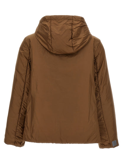 Hooded Windbreaker Jacket by Max Mara for women in polyester brown & gold showcases a modern silhouette, integrating water-resistant, hooded & windproof and a modern hooded neckline for a sophisticated finish.