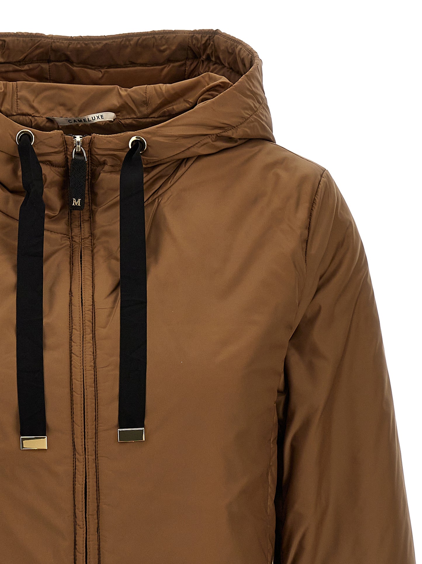Hooded Windbreaker Jacket by Max Mara for women in polyester brown & gold features an magnificent silhouette, showcasing the sophisticated hooded neckline and functional water-resistant, hooded & windproof for a premium, magnificent look.