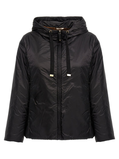 Hooded Windbreaker Jacket by Max Mara for women in polyester black, gold & signature features an enduring silhouette, showcasing technical water-resistant, hooded & windproof and a sophisticated hooded neckline for a truly enduring aesthetic.