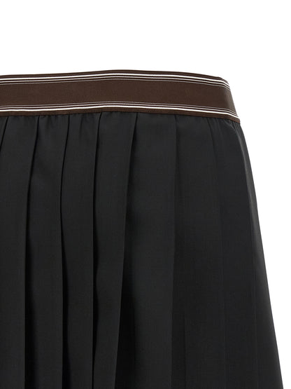 Skirt by Versace for women in mohair wool black, brown, white, jacquard & striped features a contoured silhouette from the Medusa Women's Pleated Mohair Wool Skirt collection, characterized by its contoured mini long for a contoured finish.