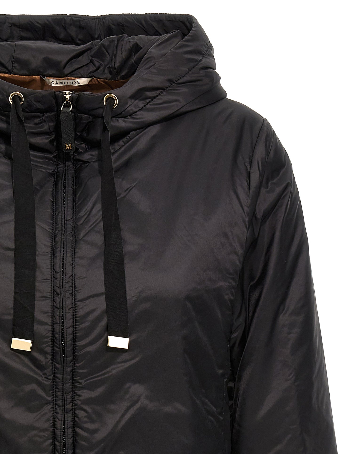 Hooded Windbreaker Jacket by Max Mara for women in polyester black, gold & signature showcases a modern silhouette, integrating water-resistant, hooded & windproof and a modern hooded neckline for a sophisticated finish.
