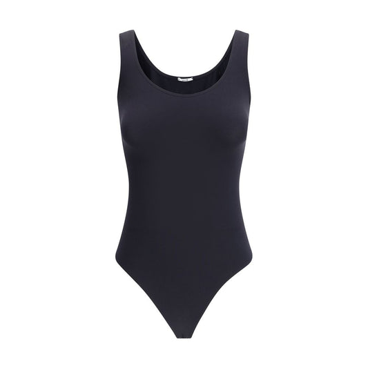 Bodysuit by Wolford for women in polyamide velvet black features an exquisite silhouette with a refined round neckline and exquisite sleeveless detailing.