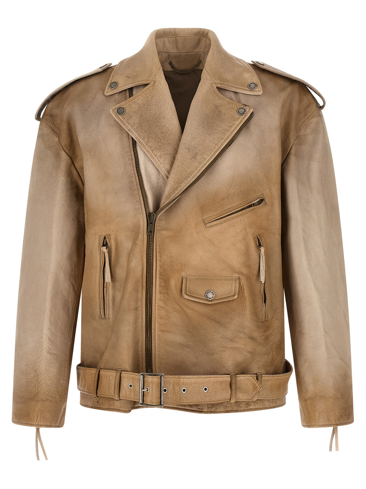 Golden Goose Phoebe Men's Biker Buffalo Leather Jacket - Beige