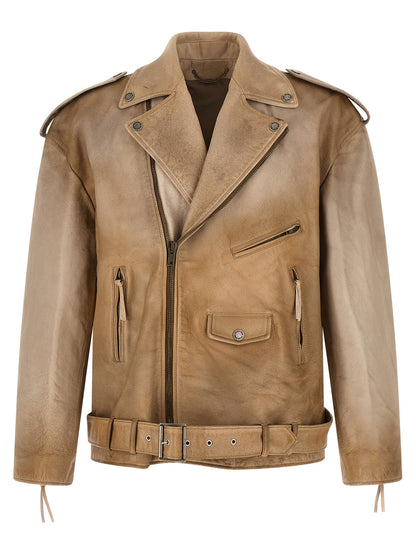 Golden Goose Phoebe Men's Biker Buffalo Leather Jacket - Beige