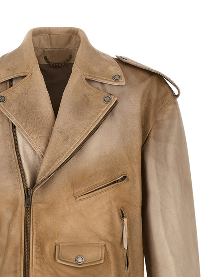 Golden Goose Phoebe Men's Biker Buffalo Leather Jacket - Beige