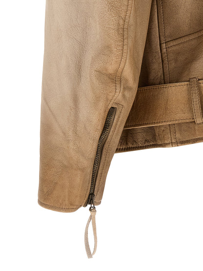 Golden Goose Phoebe Men's Biker Buffalo Leather Jacket - Beige