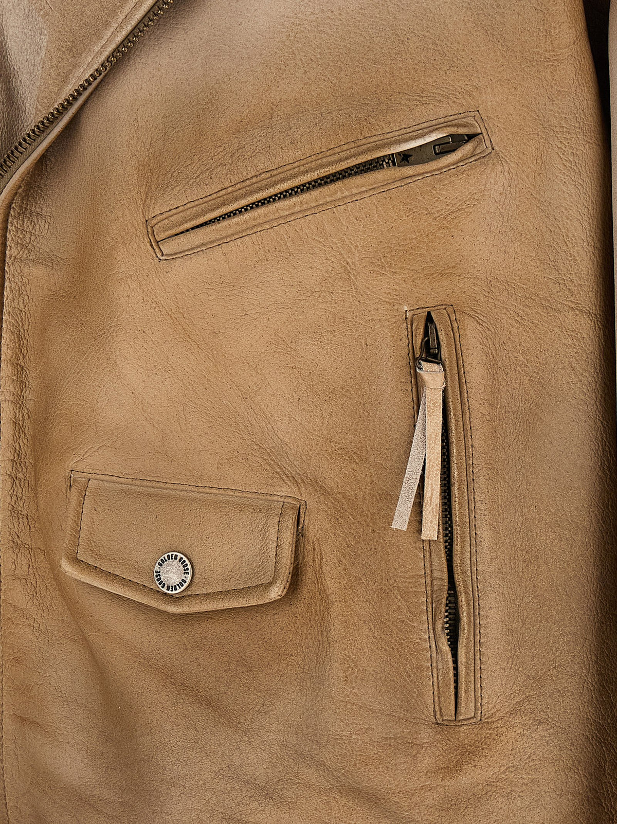 Golden Goose Phoebe Men's Biker Buffalo Leather Jacket - Beige