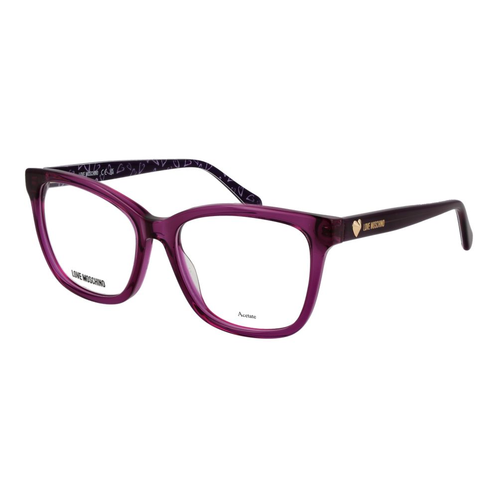 Eyeglasses Frames by Love Moschino for women in acetate purple showcases a reflective silhouette, artfully incorporating a sophisticated purple coloured frame with a distinct full-frame frame design.