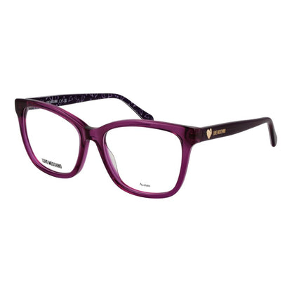 Eyeglasses Frames by Love Moschino for women in acetate purple showcases a reflective silhouette, artfully incorporating a sophisticated purple coloured frame with a distinct full-frame frame design.
