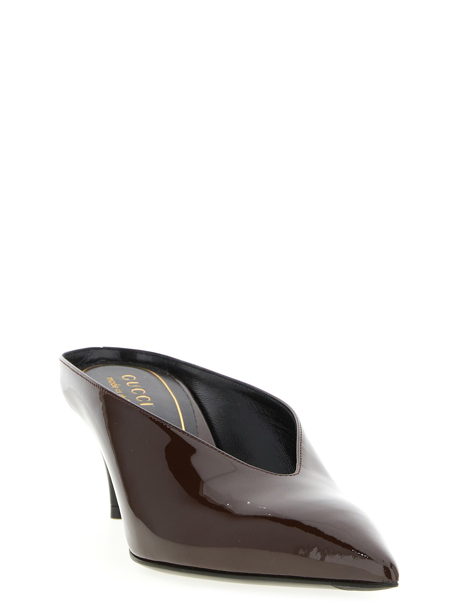 Mid-Heel Mules Pumps Heels by Gucci for women in calfskin leather bordeaux features an captivating silhouette, showcasing the elegant Essence Women's Calfskin Leather Mid-Heel Mules Pumps Heels design with a mid-heel and a sophisticated pointed toe style.
