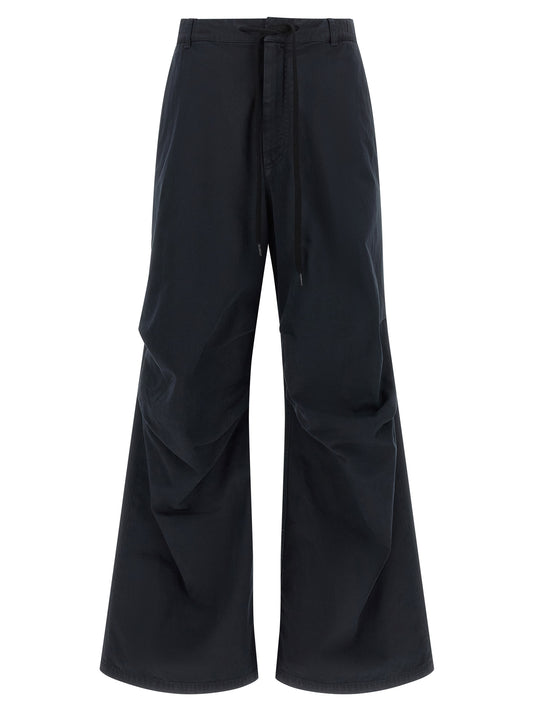 Trousers by MM6 Maison Margiela for women in cotton canvas blue & white presents a smart silhouette, meticulously detailed with a smart wide, a smart long, and a smart .