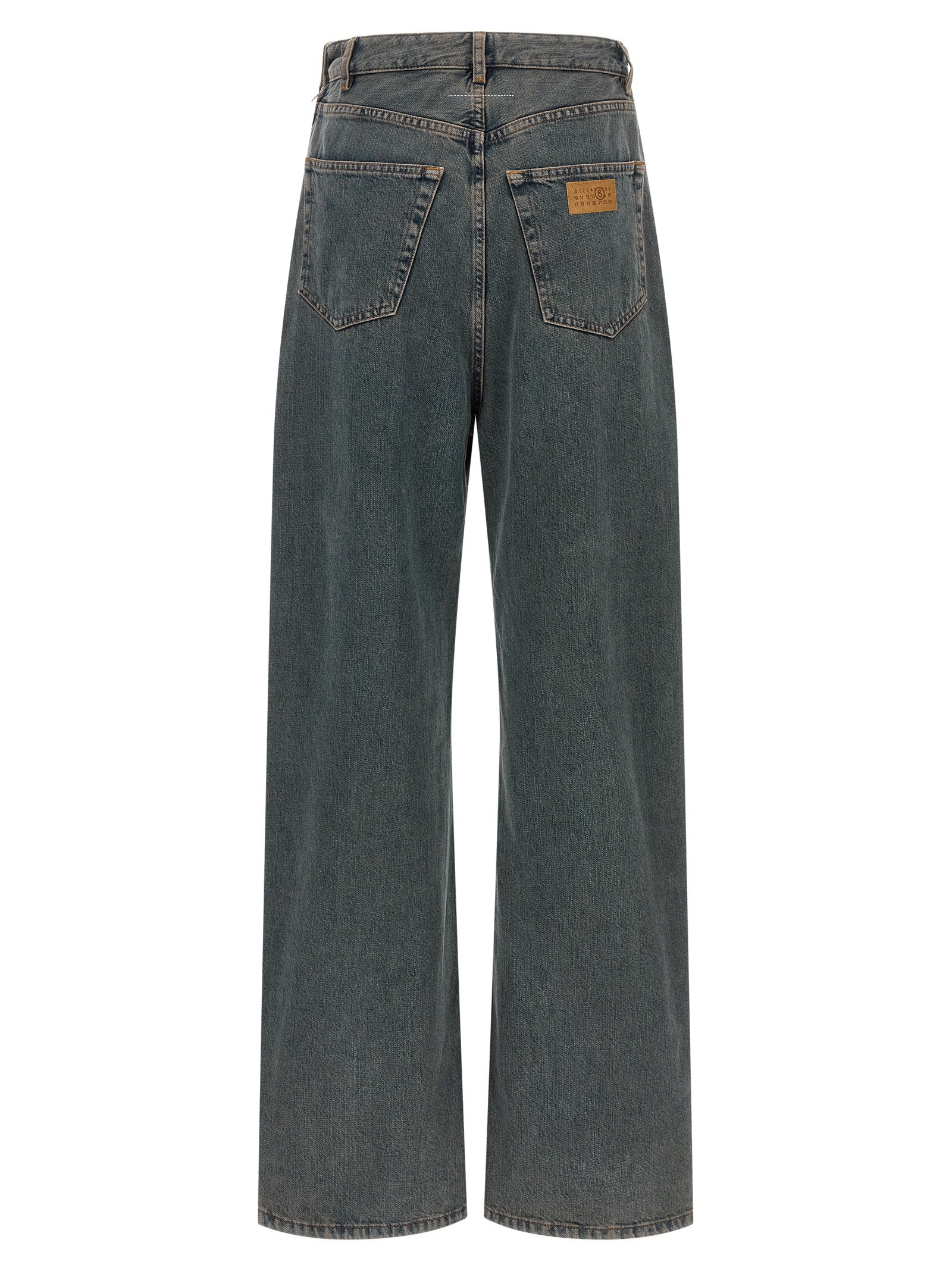 Jeans by MM6 Maison Margiela for women in cotton denim gradient, gray & white features a polished silhouette with a polished wide, reaching a polished long and finished with a polished .