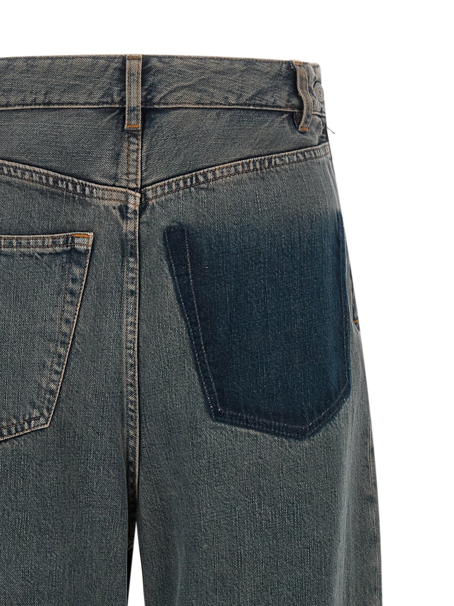 Jeans by MM6 Maison Margiela for women in cotton denim gradient, gray & white features an sartorial wide and long with a cut for a sartorial finish.