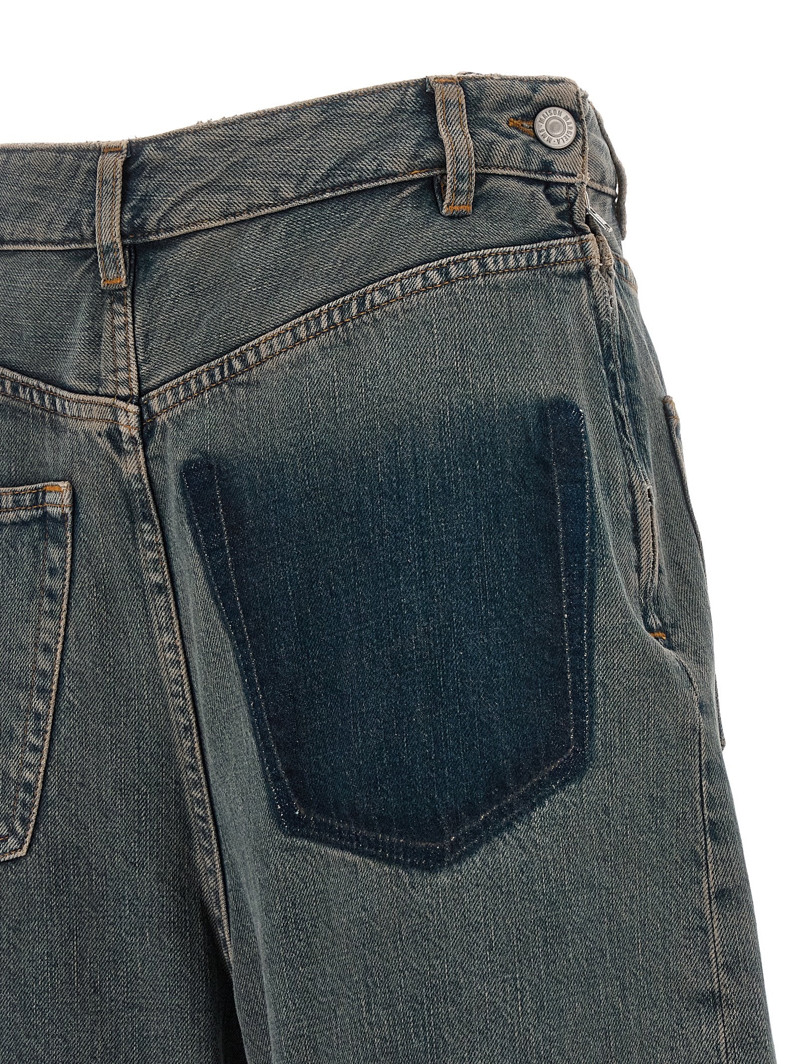 Jeans by MM6 Maison Margiela for women in cotton denim gradient, gray & white features a polished silhouette with a polished wide, reaching a polished long and finished with a polished .