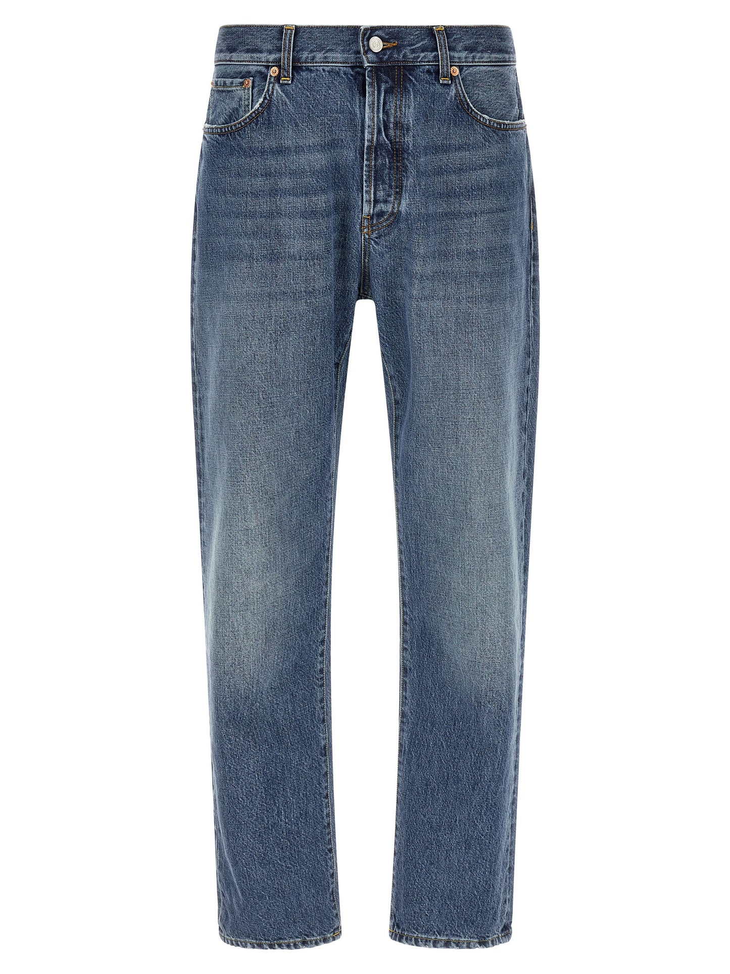 Jeans by Department 5 for men in denim cotton blue & white features a polished silhouette with a polished relaxed-fit, reaching a polished long and finished with a polished .