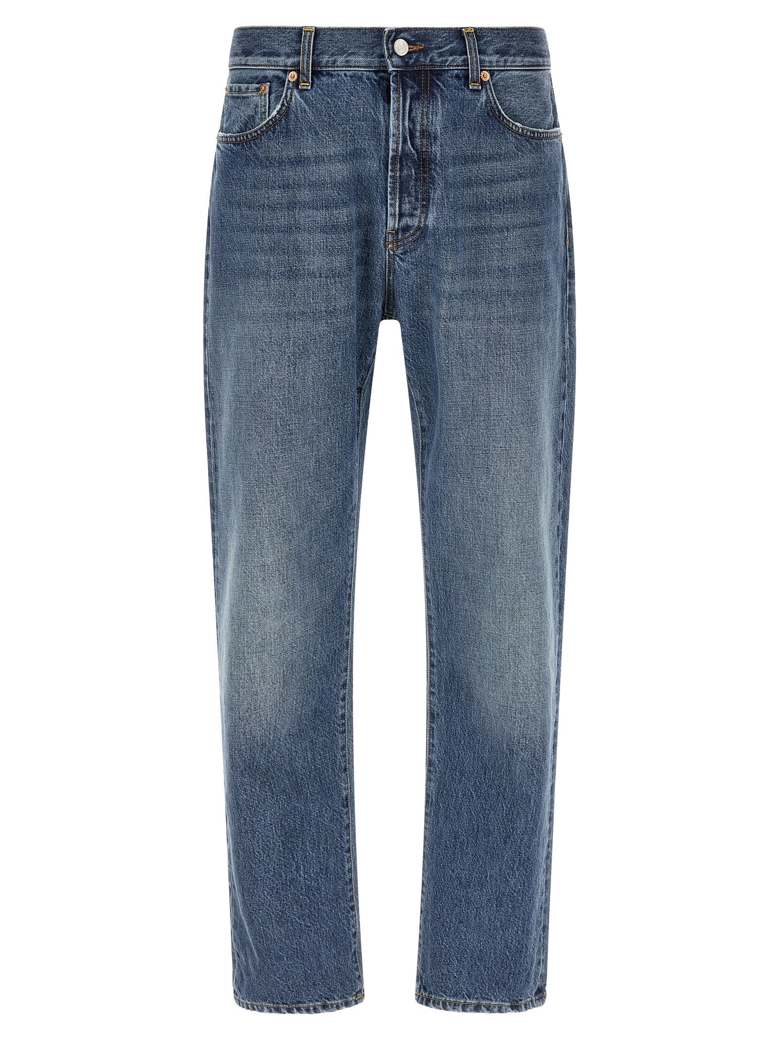 Jeans by Department 5 for men in denim cotton blue & white features a polished silhouette with a polished relaxed-fit, reaching a polished long and finished with a polished .