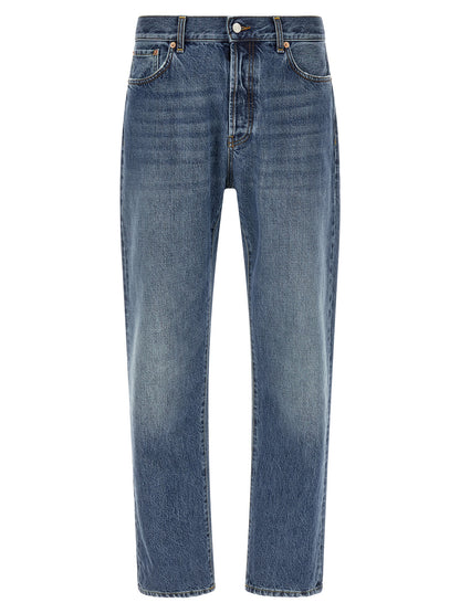 Jeans by Department 5 for men in denim cotton blue & white features a polished silhouette with a polished relaxed-fit, reaching a polished long and finished with a polished .