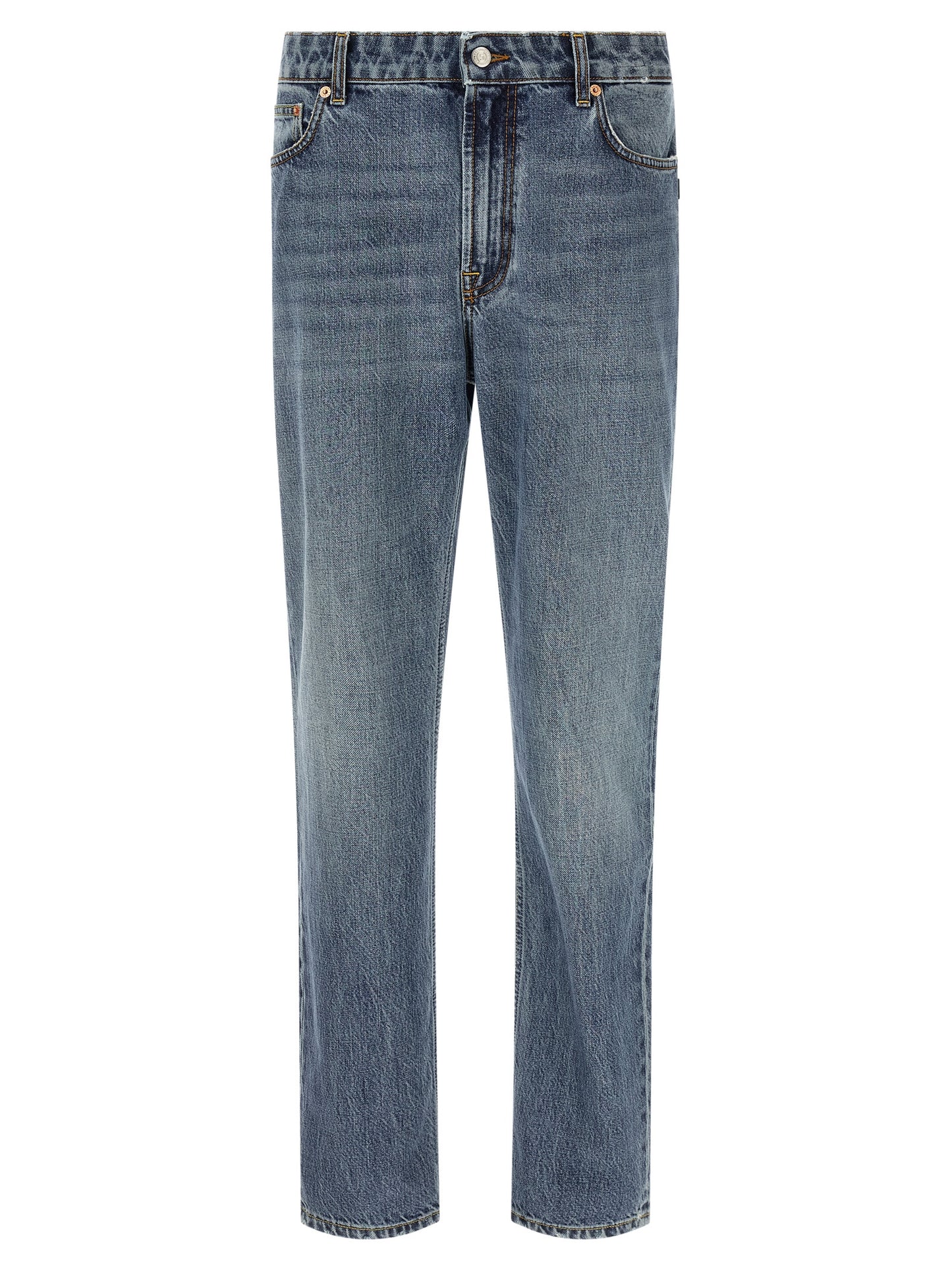 Jeans by Department 5 for men in denim cotton blue, white & signature features a polished silhouette with a polished relaxed-fit & regular-fit, reaching a polished long and finished with a polished .