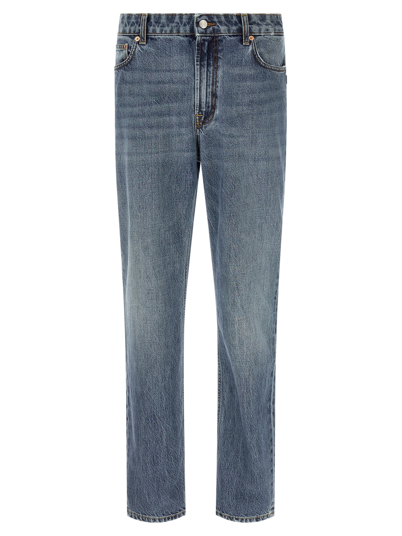 Jeans by Department 5 for men in denim cotton blue, white & signature features a polished silhouette with a polished relaxed-fit & regular-fit, reaching a polished long and finished with a polished .