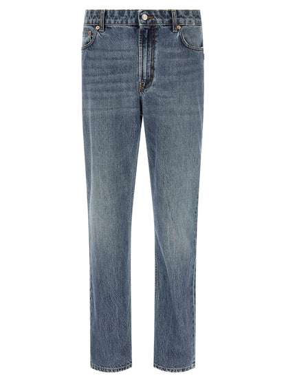 Jeans by Department 5 for men in denim cotton blue, white & signature features a polished silhouette with a polished relaxed-fit & regular-fit, reaching a polished long and finished with a polished .