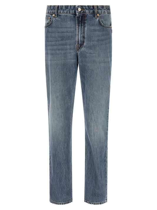 Jeans by Department 5 for men in denim cotton blue, white & signature features a polished silhouette with a polished relaxed-fit & regular-fit, reaching a polished long and finished with a polished .