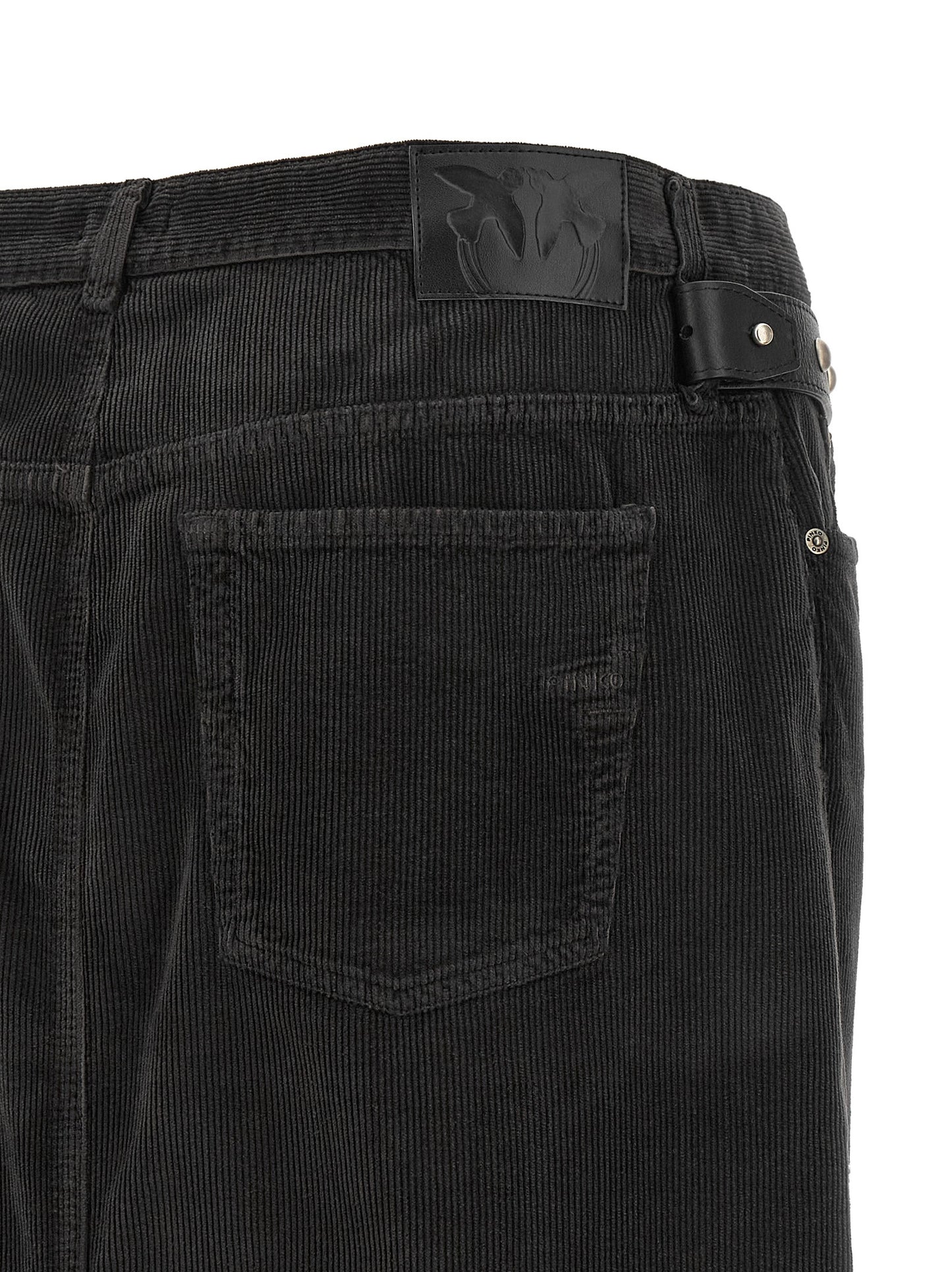 Skirt by PINKO for women in stretch cotton corduroy black features an relaxed-yet-refined silhouette that elegantly showcases the Love Birds Women's Wrap Straight Stretch Cotton Corduroy Skirt design and sophisticated midi.