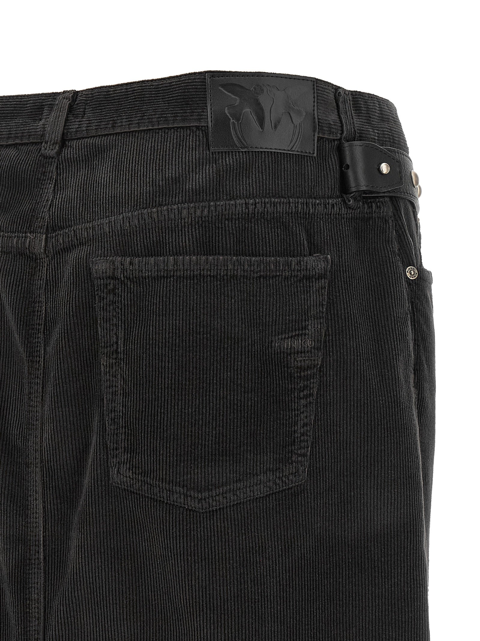 Skirt by PINKO for women in stretch cotton corduroy black features an relaxed-yet-refined silhouette that elegantly showcases the Love Birds Women's Wrap Straight Stretch Cotton Corduroy Skirt design and sophisticated midi.