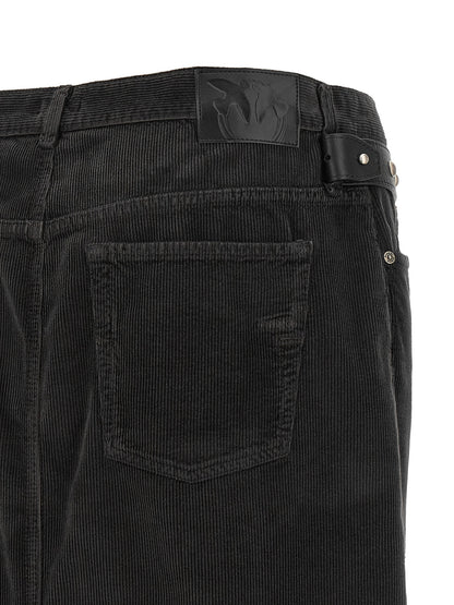 Skirt by PINKO for women in stretch cotton corduroy black features an relaxed-yet-refined silhouette that elegantly showcases the Love Birds Women's Wrap Straight Stretch Cotton Corduroy Skirt design and sophisticated midi.