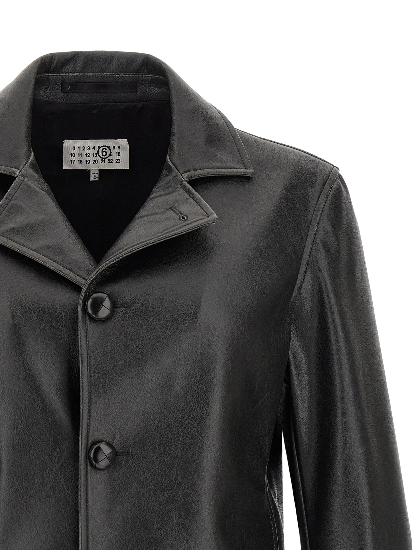 Jacket by MM6 Maison Margiela for men in polyester leather black & white showcases a contemporary silhouette, detailed with a contemporary and premium for a sophisticated finish.