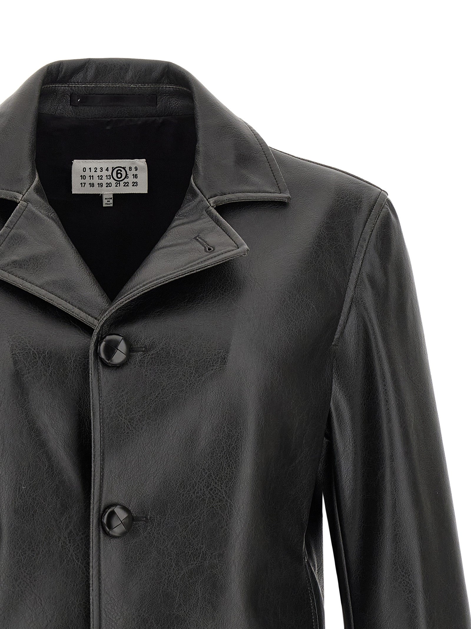 Jacket by MM6 Maison Margiela for men in polyester leather black & white showcases a contemporary silhouette, detailed with a contemporary and premium for a sophisticated finish.