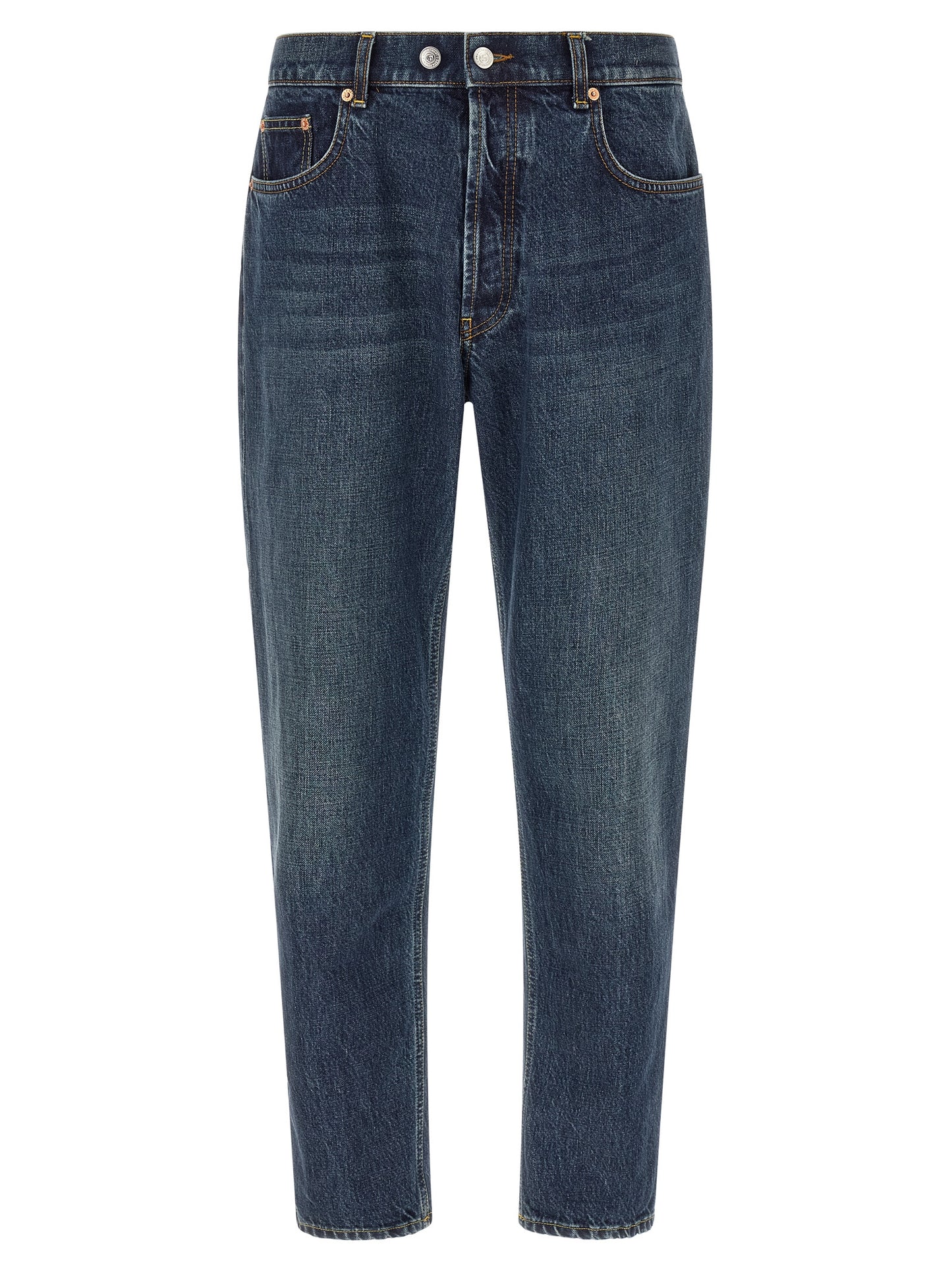 Jeans by Department 5 for men in denim cotton blue, white & signature features a polished silhouette with a polished tapered-leg, reaching a polished long and finished with a polished .