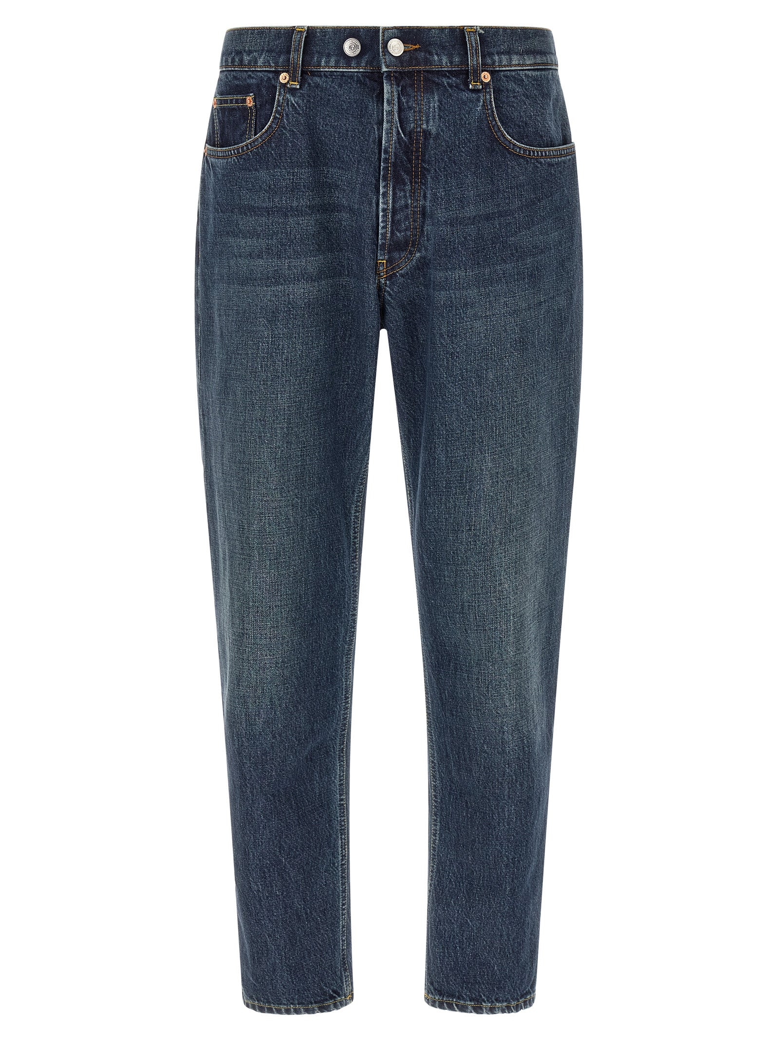 Jeans by Department 5 for men in denim cotton blue, white & signature features a polished silhouette with a polished tapered-leg, reaching a polished long and finished with a polished .