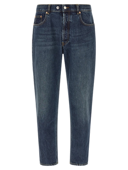 Jeans by Department 5 for men in denim cotton blue, white & signature features a polished silhouette with a polished tapered-leg, reaching a polished long and finished with a polished .