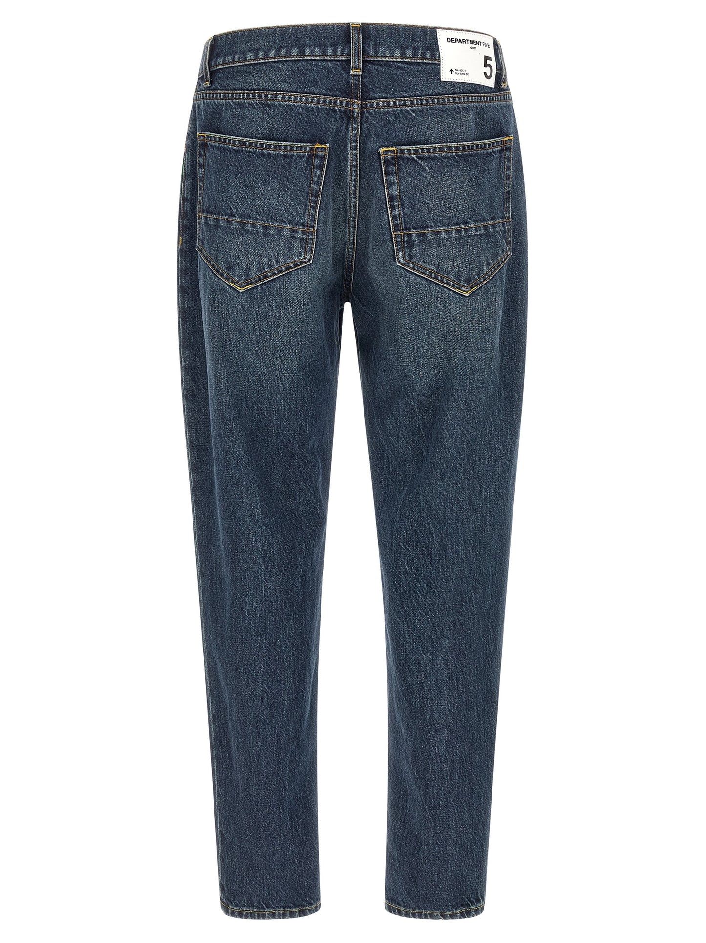 Jeans by Department 5 for men in denim cotton blue, white & signature presents a tailored silhouette, showcasing a tailored tapered-leg and long cut with a refined for a truly tailored aesthetic.