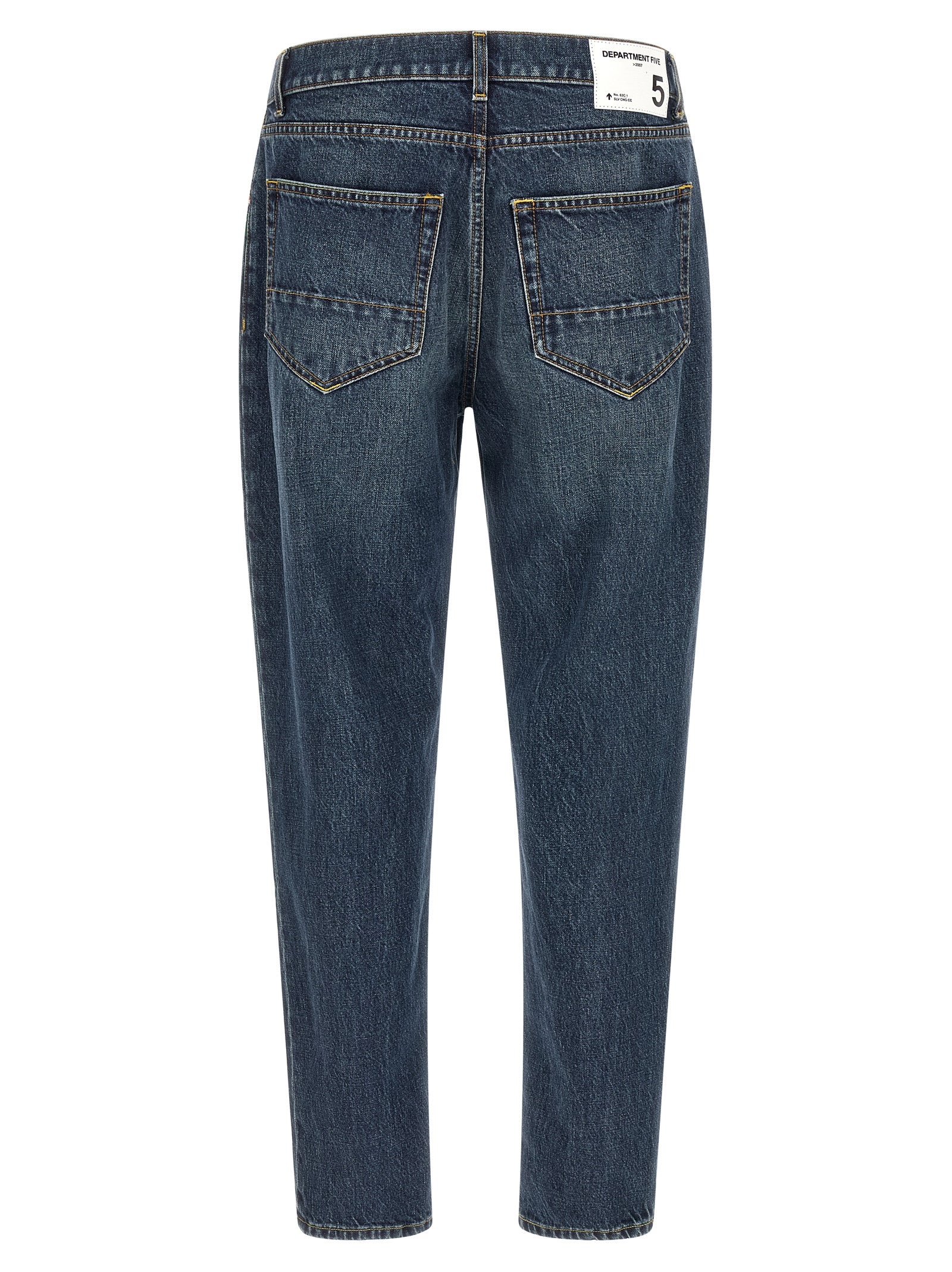 Jeans by Department 5 for men in denim cotton blue, white & signature presents a tailored silhouette, showcasing a tailored tapered-leg and long cut with a refined for a truly tailored aesthetic.