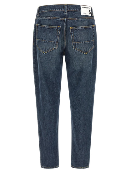 Jeans by Department 5 for men in denim cotton blue, white & signature presents a tailored silhouette, showcasing a tailored tapered-leg and long cut with a refined for a truly tailored aesthetic.