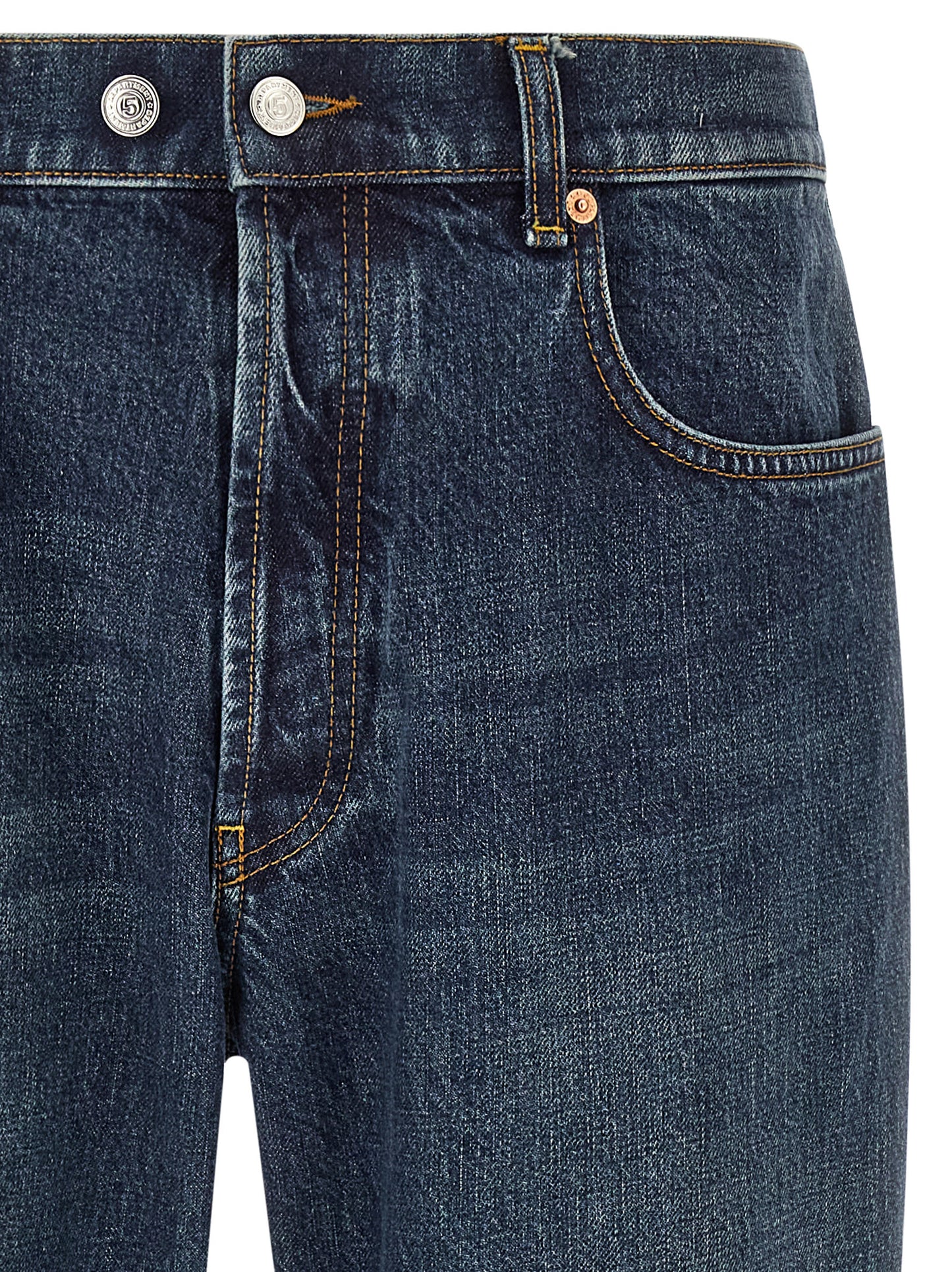 Jeans by Department 5 for men in denim cotton blue, white & signature features an sartorial tapered-leg and long with a cut for a sartorial finish.