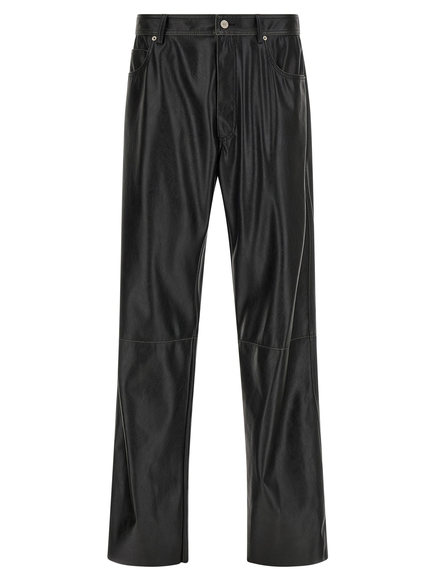 Trousers by MM6 Maison Margiela for men in polyester leather black, white & signature features a tailored silhouette with a tailored , defined by its long and a sophisticated .