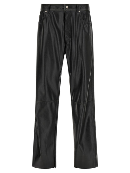 Trousers by MM6 Maison Margiela for men in polyester leather black, white & signature features a tailored silhouette with a tailored , defined by its long and a sophisticated .