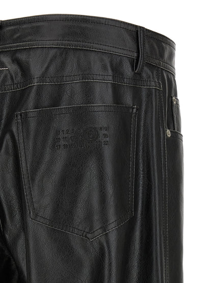 Trousers by MM6 Maison Margiela for men in polyester leather black, white & signature features a sculptural silhouette, showcasing a sculptural and long with a sophisticated for a sculptural finish.