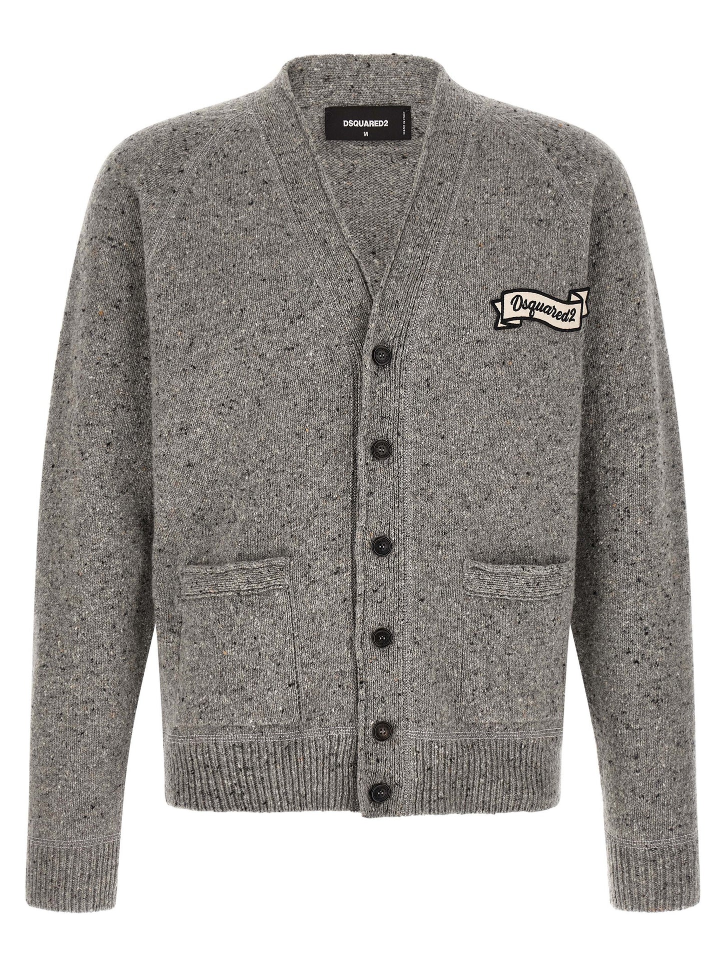 Cardigan by Dsquared² for men in polyamide wool gray presents a textural silhouette, artfully finished with a textural v-neck neckline and for a sophisticated, textural look.