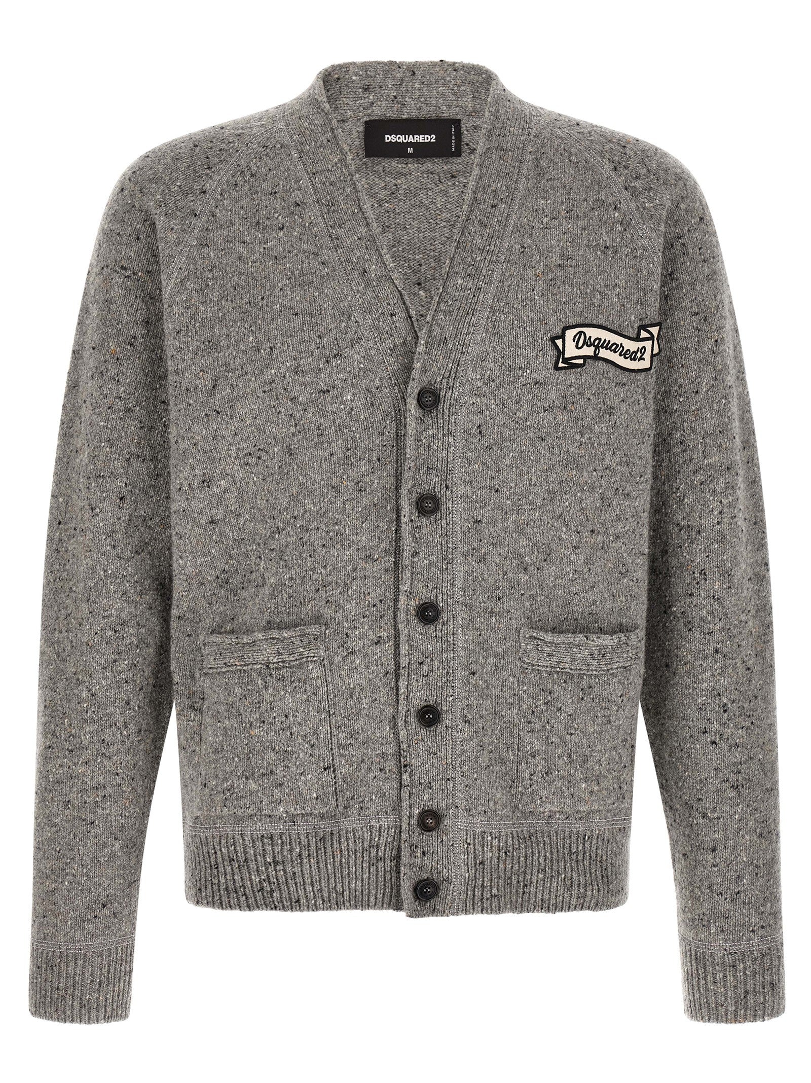 Cardigan by Dsquared² for men in polyamide wool gray presents a textural silhouette, artfully finished with a textural v-neck neckline and for a sophisticated, textural look.