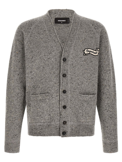 Cardigan by Dsquared² for men in polyamide wool gray presents a textural silhouette, artfully finished with a textural v-neck neckline and for a sophisticated, textural look.